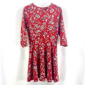 NEW LOOK ASOS Red Floral Knee Length Casual Dress